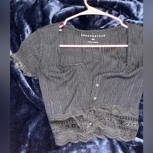 XS aeropostale button up crop top with mesh bottom
